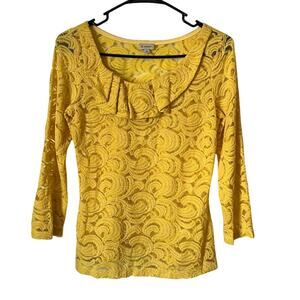 Cremieux Women’s Mustard Yellow Lace Top – Size XS